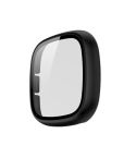For Fitbit Versa 3 / Fitbit Sense Frosted PC +Tempered Glass Watch Case(Black)