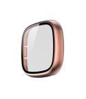 For Fitbit Versa 3 / Fitbit Sense Frosted PC +Tempered Glass Watch Case(Rose Gold)
