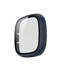 For Fitbit Versa 3 / Fitbit Sense Frosted PC +Tempered Glass Watch Case(Midnight Blue)