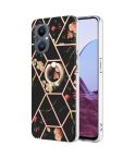 For OnePlus Nord N20 5G Splicing Marble Flower Pattern TPU Ring Holder Case(Black Flower)