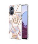 For OnePlus Nord N20 5G Splicing Marble Flower Pattern TPU Ring Holder Case(Imperial Crown)