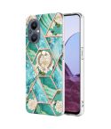 For OnePlus Nord N20 5G Splicing Marble Flower Pattern TPU Ring Holder Case(Blue Flower)