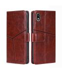 For Sony Xperia Ace III Geometric Stitching Horizontal Flip TPU + PU Leather Phone Case(Dark Brown)