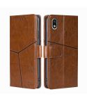 For Sony Xperia Ace III Geometric Stitching Horizontal Flip TPU + PU Leather Phone Case(Light Brown)