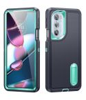 For Motorola Edge 30 Pro 3 in 1 Rugged Holder Phone Case(Dark Blue+Light Blue)
