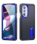 For Motorola Edge 30 Pro 3 in 1 Rugged Holder Phone Case(Dark Blue+Sapphire Blue)