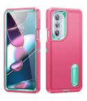 For Motorola Edge 30 Pro 3 in 1 Rugged Holder Phone Case(Pink + Blue)