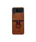 For Samsung Galaxy Z Flip4 Crocodile Texture PU Phone Case With Ring(Brown)