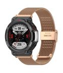 For Huami Amazfit T-Rex 2 Snap-fit Stainless Steel Mesh Watch Band(Rose Gold)