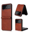 For Samsung Galaxy Z Flip4 Lambskin Texture Leather Phone Case with Lanyard(Brown)