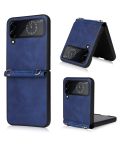 For Samsung Galaxy Z Flip4 Lambskin Texture Leather Phone Case with Lanyard(Blue)