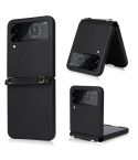 For Samsung Galaxy Z Flip4 Lambskin Texture Leather Phone Case with Lanyard(Black)
