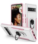 For Google Pixel 7 Pro Ring Kickstand Heavy Duty Shockproof Phone Case(White+Pink)