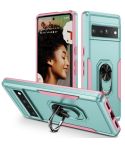 For Google Pixel 7 Pro Ring Kickstand Heavy Duty Shockproof Phone Case(Green+Pink)