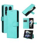 For Samsung Galaxy Z Fold4 Lambskin Flip Leather Phone Case with Pen Slot(Mint Blue)