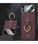 For Samsung Galaxy Z Flip4 GKK Ultra-thin PC Full Coverage Phone Flip Case with Ring Holder(Wine Red)