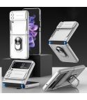 For Samsung Galaxy Z Flip4 GKK Carbon Brazing Pattern Shockproof Armor PC Phone Case with Ring Holder(Silver)