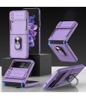 For Samsung Galaxy Z Flip4 GKK Carbon Brazing Pattern Shockproof Armor PC Phone Case with Ring Holder(Purple)