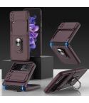 For Samsung Galaxy Z Flip4 GKK Carbon Brazing Pattern Shockproof Armor PC Phone Case with Ring Holder(Wine Red)