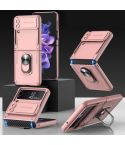 For Samsung Galaxy Z Flip4 GKK Carbon Brazing Pattern Shockproof Armor PC Phone Case with Ring Holder(Pink)