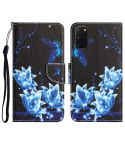 For Samsung Galaxy S20+ Colored Drawing Leather Phone Case(Blue Butterfly)