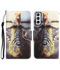 For Samsung Galaxy S21 FE 5G Colored Drawing Leather Phone Case(Tiger)