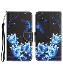 For Samsung Galaxy A71 Colored Drawing Leather Phone Case(Blue Butterfly)