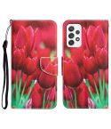 For Samsung Galaxy A72 5G / 4G Colored Drawing Leather Phone Case(Tulips)
