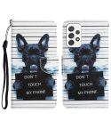 For Samsung Galaxy A73 5G Colored Drawing Leather Phone Case(Black Dog)