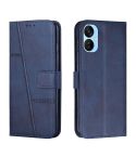 For Tecno Spark 9T Stitching Calf Texture Buckle Leather Phone Case(Blue)