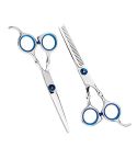 2pcs / Set Professional Hair Cutting Thinning Scissor Hairdressing Flat Shear Scissors Kit(Blue)