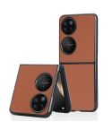 For Huawei P50 Pocket Plain Skin Litchi Texture Phone Case(Brown)