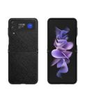 For Samsung Galaxy Z Flip4 Cross Texture Genuine Leather + TPU Phone Case(Black)