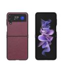 For Samsung Galaxy Z Flip4 Cross Texture Genuine Leather + TPU Phone Case(Red)