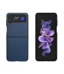 For Samsung Galaxy Z Flip4 Cross Texture Genuine Leather + TPU Phone Case(Blue)