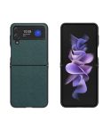 For Samsung Galaxy Z Flip4 Cross Texture Genuine Leather + TPU Phone Case(Green)