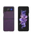 For Samsung Galaxy Z Flip4 Cross Texture Genuine Leather + TPU Phone Case(Purple)