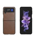 For Samsung Galaxy Z Flip4 Cross Texture Genuine Leather + TPU Phone Case(Brown)