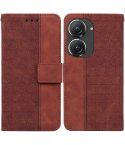 For Asus Zenfone 9 Geometric Embossed Flip Leather Phone Case(Brown)