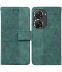 For Asus Zenfone 9 Geometric Embossed Flip Leather Phone Case(Green)