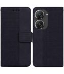 For Asus Zenfone 9 Geometric Embossed Flip Leather Phone Case(Black)