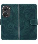 For Asus Zenfone 9 Tiger Embossing Pattern Flip Leather Phone Case(Green)