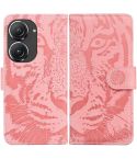 For Asus Zenfone 9 Tiger Embossing Pattern Flip Leather Phone Case(Pink)