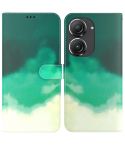 For Asus Zenfone 9 Watercolor Pattern Flip Leather Phone Case(Cyan Green)