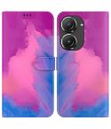 For Asus Zenfone 9 Watercolor Pattern Flip Leather Phone Case(Purple Red)