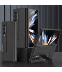 For Samsung Galaxy Z Fold4 GKK Ultra-thin Plain Leather Full Phone Case with Stand(Carbon Fiber Texture)