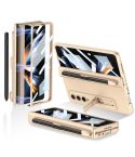 For Samsung Galaxy Z Fold4 GKK Magnetic Hinge Flip Phone Case with Holder & Pen Slot(Champagne Gold)