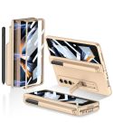 For Samsung Galaxy Z Fold4 GKK Magnetic Hinge Flip Phone Case with Pen Holder & Holder(Champagne Gold)