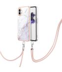 For Nothing Phone 1 Electroplating Marble Pattern TPU Phone Case with Lanyard(White 006)