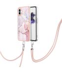 For Nothing Phone 1 Electroplating Marble Pattern TPU Phone Case with Lanyard(Rose Gold 005)